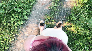 Risky Outdoor Sex in the Forest - Almost Caught, Deepthroat & Cumswap