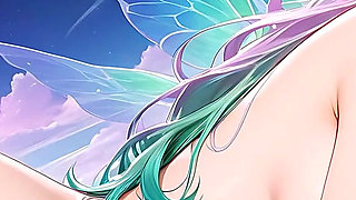 Beautiful Nude Young Woman Immersed in Purple and Emerald Cloud
