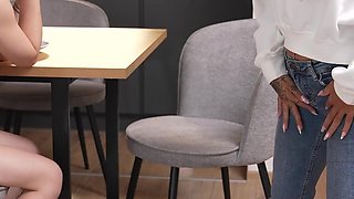 Wetting Jeans at the Breakfast with Her Girlfriend
