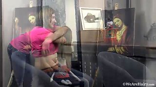 Alessia finds a chair and strips naked to enjoy it - WeAreHairy