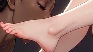 Slave Licking & Sucking Blonde Mistress Feet - Very Aroused