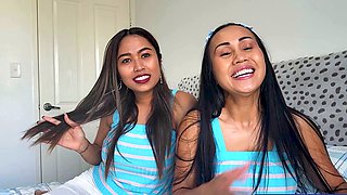 Asian lesbian MILF babes strapon fucking