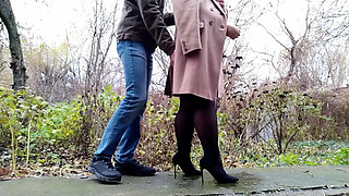 The Curvy Stepmother Pleases Her Stepson with Pissing on the Street Again