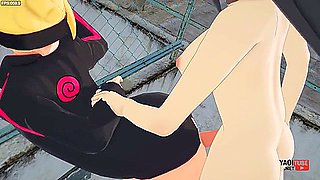 Boruto Yaoi - Boruto Fucked By Hinata Futanari Against A Fence With Car Toon