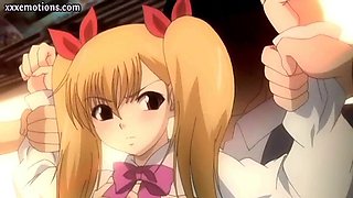 Blonde anime teen doing handjob