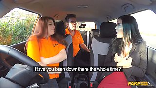 Jasmine Jae & Ryan Ryder in a steamy car FFM with cumshot