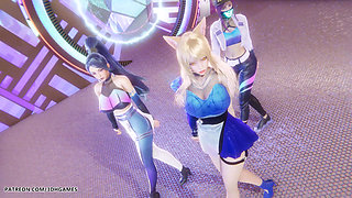 Mmd Kpop Demon Hunters - Huntrx - Golden Ahri Akali Kaisa Sexy Striptease League of Legends Hentai Uncensored 4K 60fps