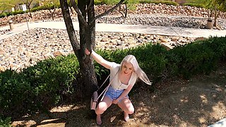 Petite Haley Spades gets her big cock sucked in the middle of nowhere