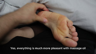 Un Aware Footjob and Feet in Hot Cum