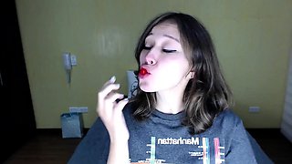 Brunette amateur babe strips off and masturbates