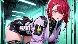 Ai-purple Kimono Seduction in the Neon Train Car, Fingertips Touching Collar, a Gaze That Drenches You!