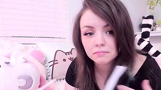 Brunette and her toys have close up masturbation sex