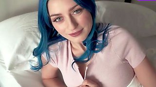 Busty step sister demonstrates her huge tits to him