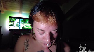 Homemade POV featuring a stunning brunette with tiny titties