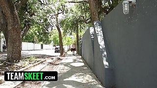Ginger patch. horny red haired teenager trespass into neighbors pool gets fucked hard in comeback