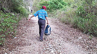 Perverted old man fucks his busty stepdaughter in the jungle outdoors