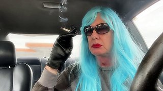 Trans MrsRuthieRoman Smokes in Mommy Cosplay with Long Blue Hair