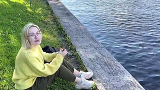 Blond haired beauty in yellow gets off with a hard cock