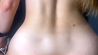 Busty blonde slut gives big cock a juicy blowjob in POV