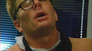 Threesome - Two Blonde Sisters Share a Big Cock in the Office