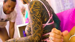 3 Heavily Tattooed Girls, 2 Guys - BBC & White Cock Orgy Mayhem