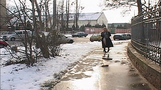 Snowy Exhibitionist Flashes Pussy and Ass in Public