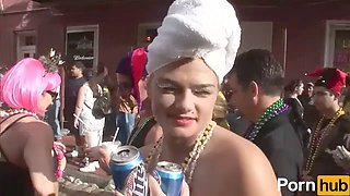 Busty college coeds flash their curves in the great outdoors