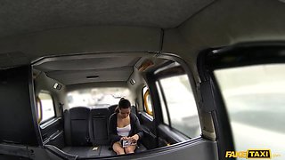 Fake cab Tight Pussy taxi ride concludes in sticky facial cumshot filth
