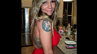 Non stop blonde with big boobs cock jerks off on the bed