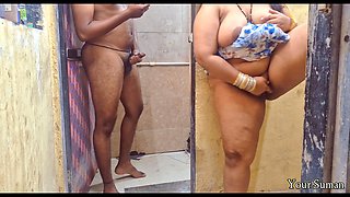 POV Indian Stepmom caught in bathroom and having horny feeling in the pussy