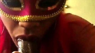 Masked Ebony Amateur Gives Blowjob and Swallows