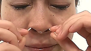 Chinatsu Hashino Stimulating Her Nose to Produce Mucus and Taste It