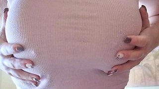 Busty curly brunette with big boobs fucks on couch