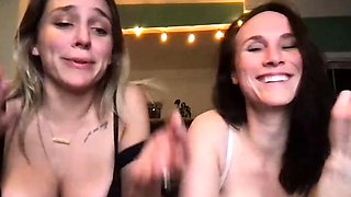 StrapOn Lesbian with big boobs fucks her blonde sexy GF