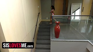 Sislovesme - little ebony stepsister scarlit scandal caught by creepy step-brother fingering in tub