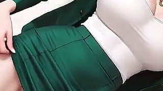Green Suit Secretary Is on Point! Lazy Pose on the Desk, Sheer White Silk Teasing Everyone