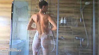 Asian MILF shower sex - amateur blowjob with cum in mouth