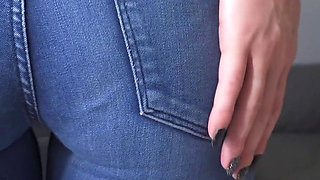 Ass Teasing in Tight Blue Jeans and Full Back Panties