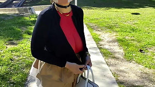 Outdoor Mini Skirt No Pantie with Anal Plug