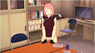 3d Hentai Sakura Masturbates At The Edge Of The Table