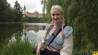 Two blondes, Steve Q and Daruma Rai, having fun with each other’s shaved pussies