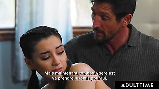 Pervy Stepdad Spanks and Fucks Petite Stepdaughter Aria Lee for Masturbating - French Subtitles
