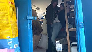 SweetAndFlow as the tough warehouse worker pounds the strict manager with rough doggy style right on top of the boxes to assert