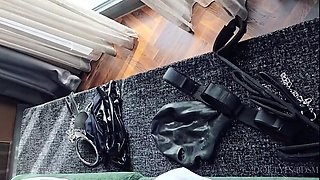 Bondage and submission foursome with two masked MILF slaves