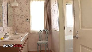 Wild Japanese brunette with tiny tatas delivers mind blowing blowjob session