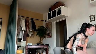 Inked beauty shares passionate intense solo dildo desire