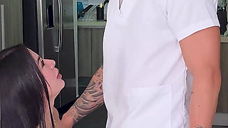 A Hot Brunette MILF with Huge Tits Gets Fucked Wildly by Her Nurse with a Massive Cock Until He Cums on Her Face