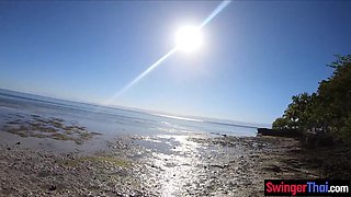 Public beach Asian GF bj and nail