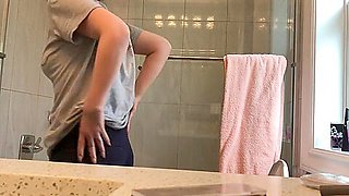 little sister spied on glass shower - super young titties