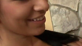 Brunette teen Kim Kennedy masturbates and sucks big cock